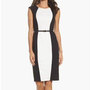 Adrianna Papell Women's Midi Belted Color-Block Dress. Size US 4.